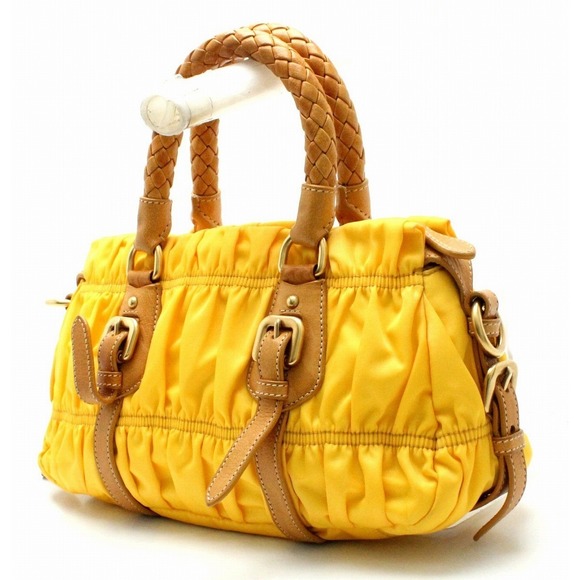 Prada Gathered Hardware Nylon Handbag Yellow - Picture 1 of 9